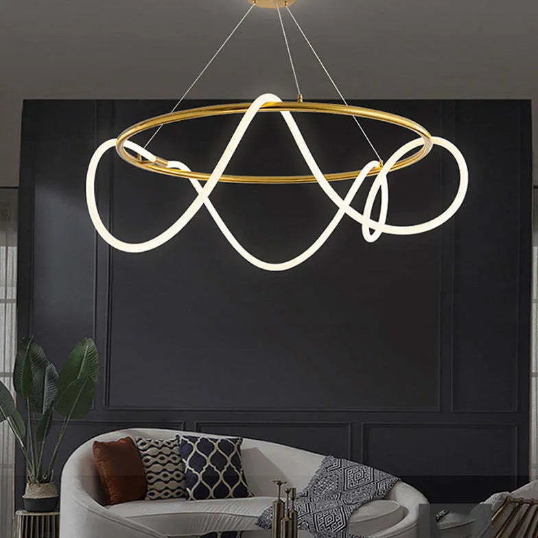 Gouden LED ring hanglamp voor woonkamer