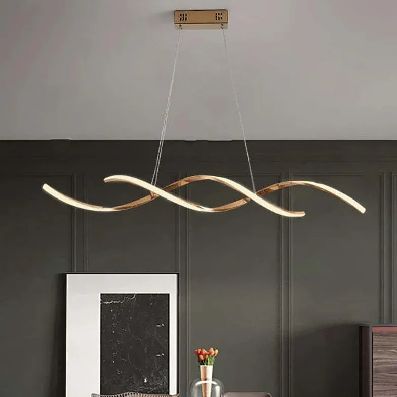 Design eetkamer goudkleurige dubbel gebogen hanglamp