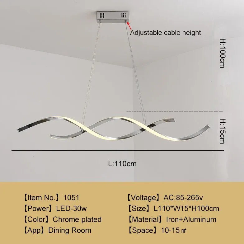 Design eetkamer goudkleurige dubbel gebogen hanglamp