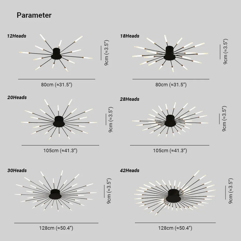 Huiskamer verlichting zwarte vuurwerk plafondlamp