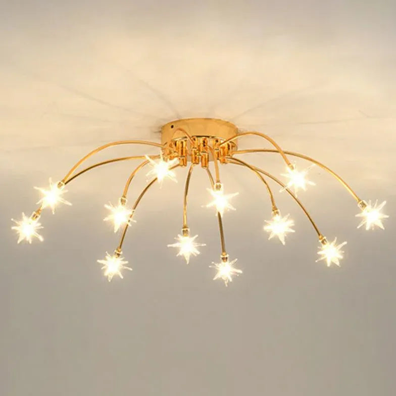 Gouden plafondlamp slaapkamer met vuurwerkvorm led