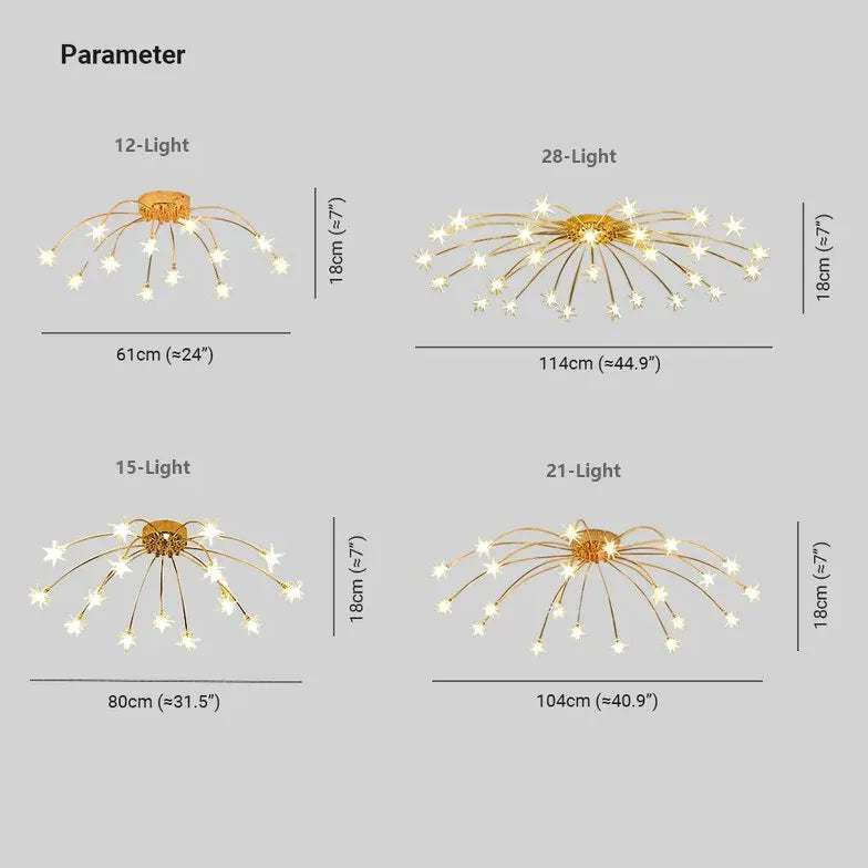 Gouden plafondlamp slaapkamer met vuurwerkvorm led