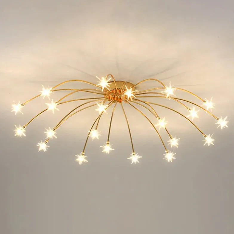 Gouden plafondlamp slaapkamer met vuurwerkvorm led