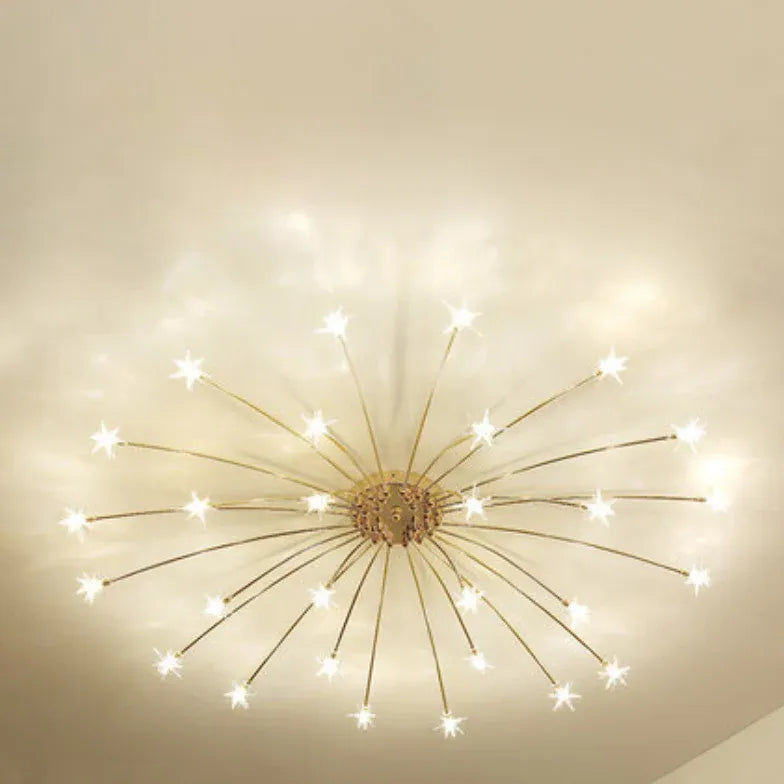 Gouden plafondlamp slaapkamer met vuurwerkvorm led