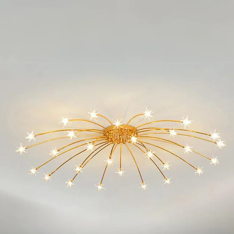 Gouden plafondlamp slaapkamer met vuurwerkvorm led