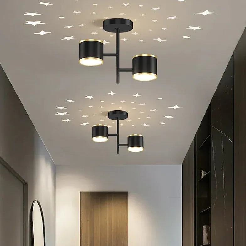 Plafonniere gang zwarte dubbele lamp