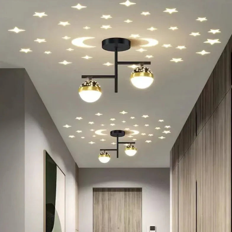 Plafonniere gang zwarte dubbele lamp
