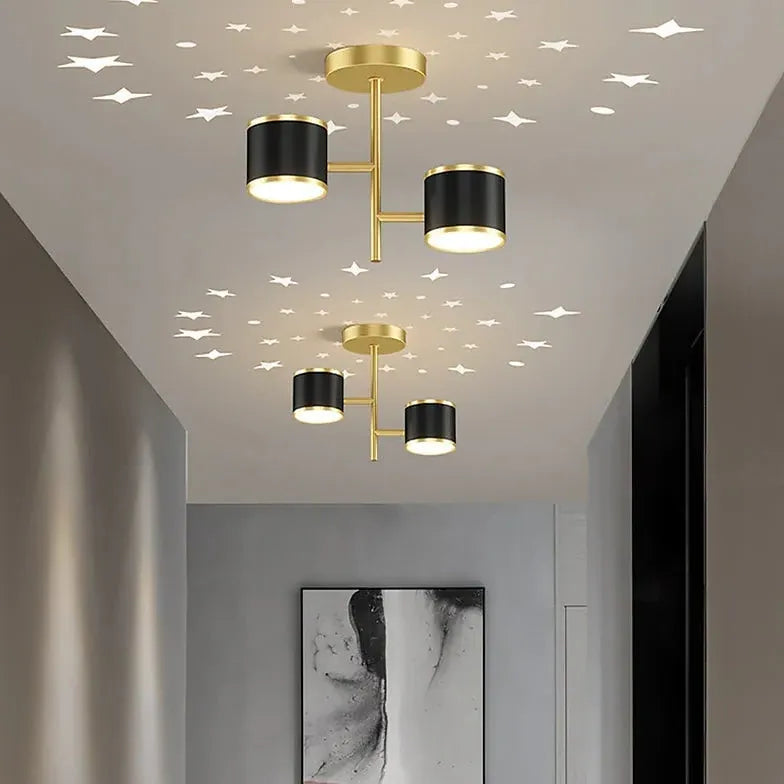 Plafonniere gang zwarte dubbele lamp