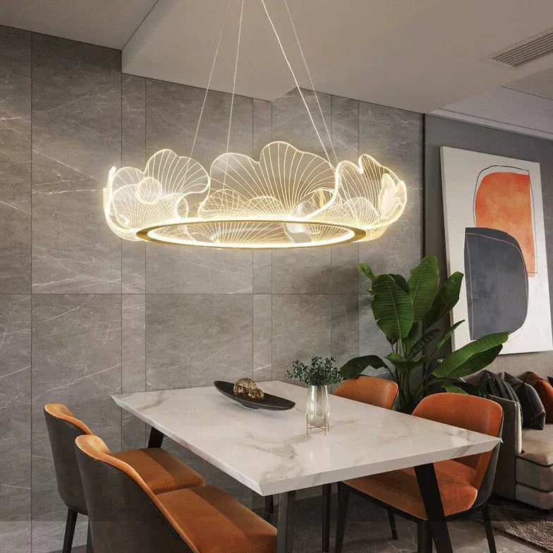 Hanglamp cirkel goud met bloemvorm