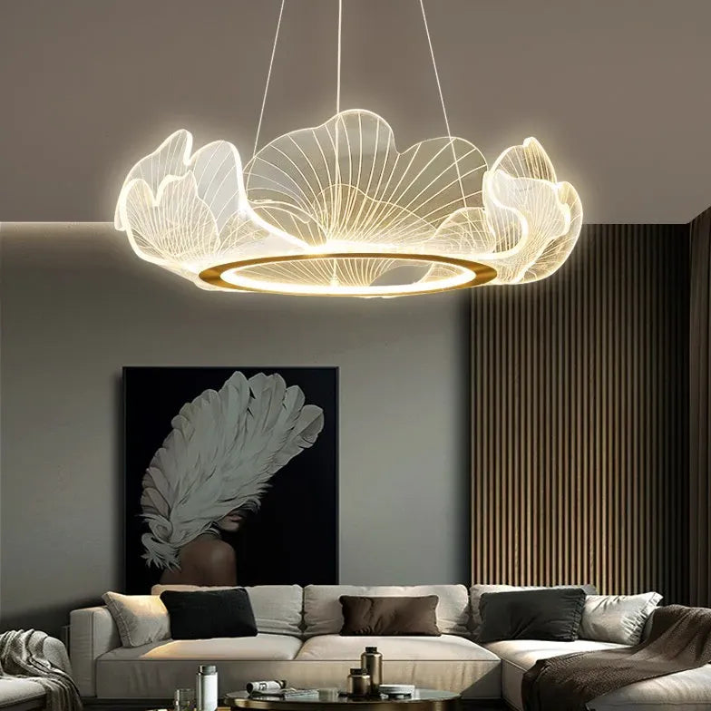 Hanglamp cirkel goud met bloemvorm