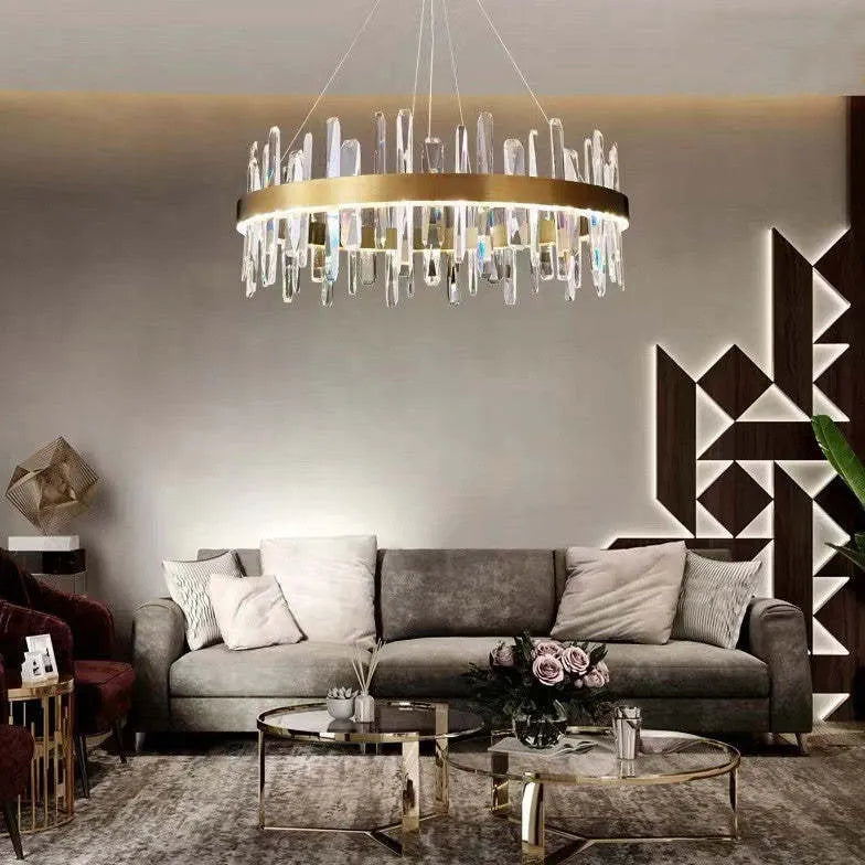 Kristallen staaf hanglamp met moderne ringvorm