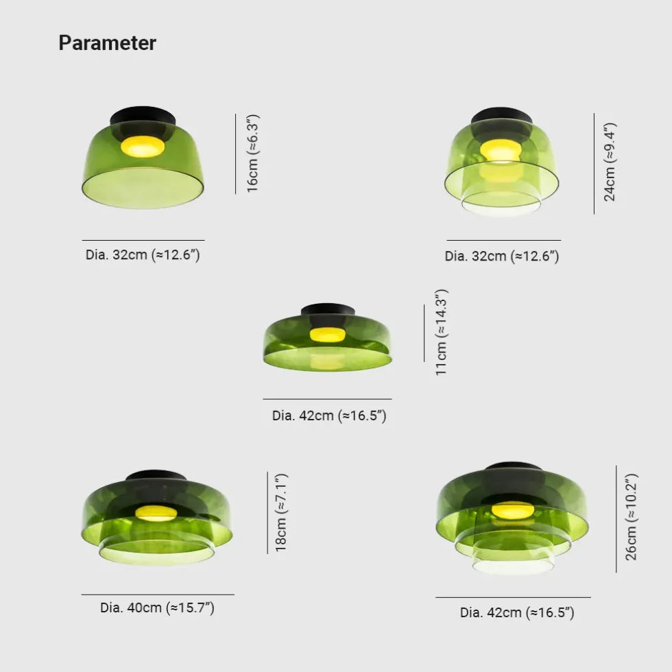 Glas groen met meerlaagse plafondlamp