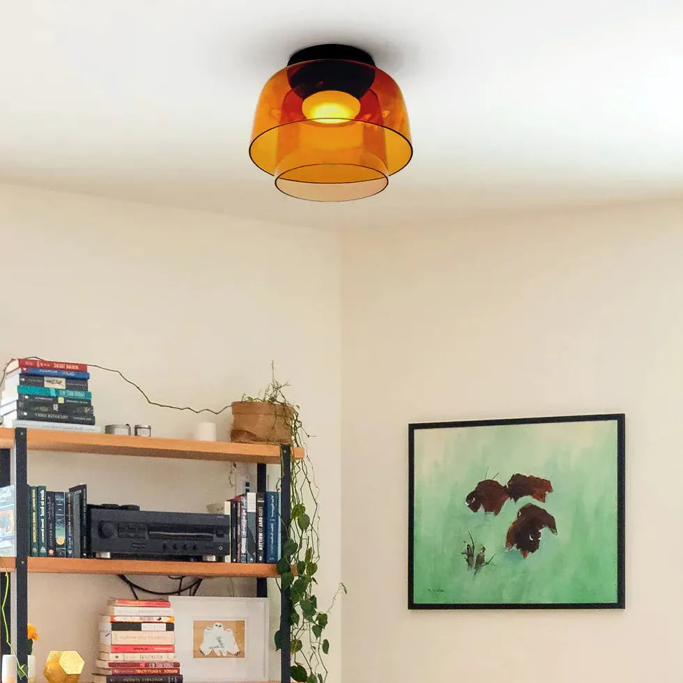 Glas groen met meerlaagse plafondlamp