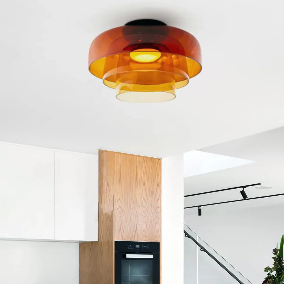 Glas groen met meerlaagse plafondlamp