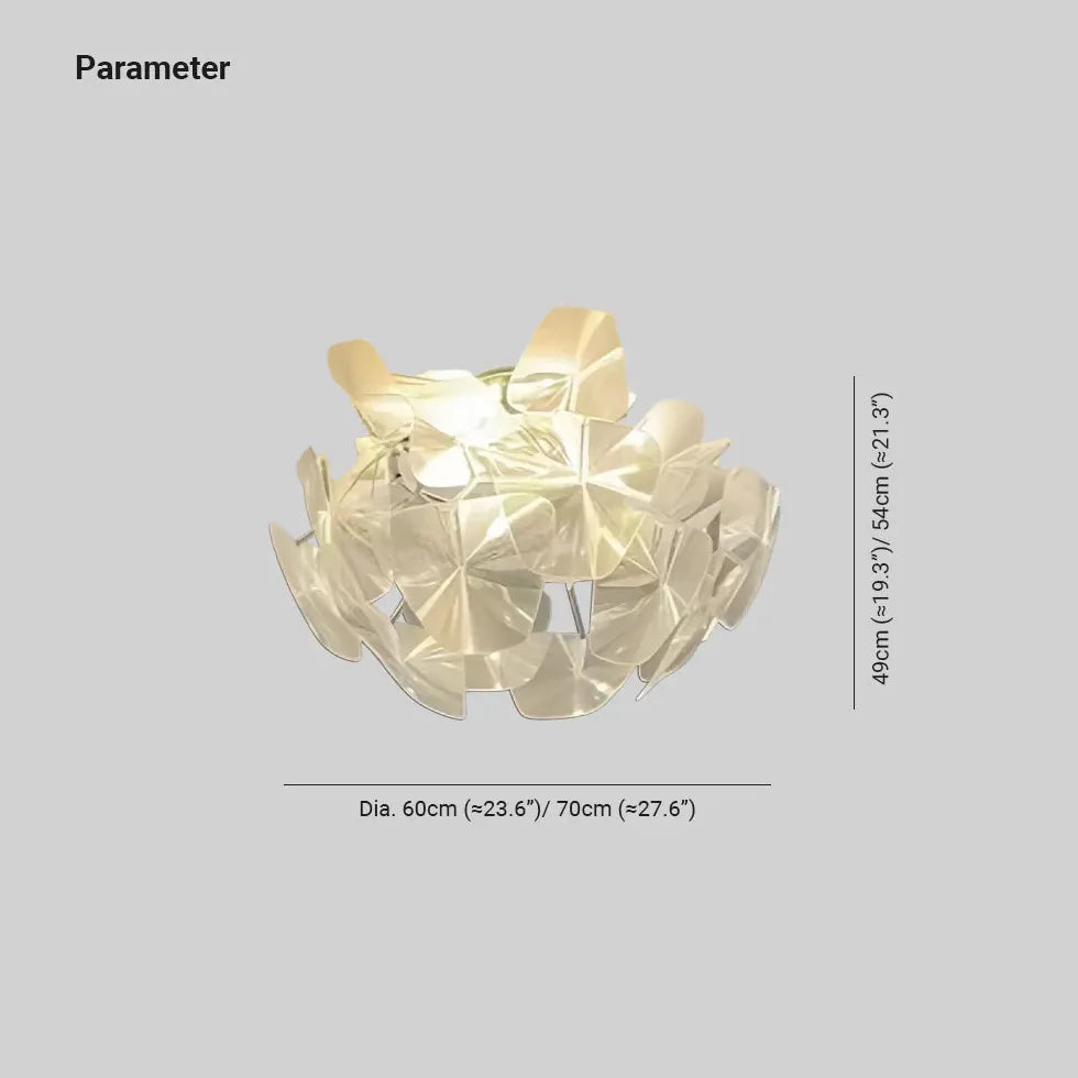 Plafondlamp wit met transparante bladen samengesteld