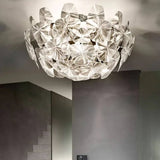 Plafondlamp wit met transparante bladen samengesteld