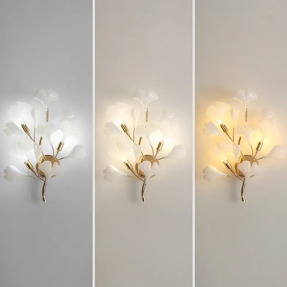 Muurlampen woonkamer witte ginkgo bladeren