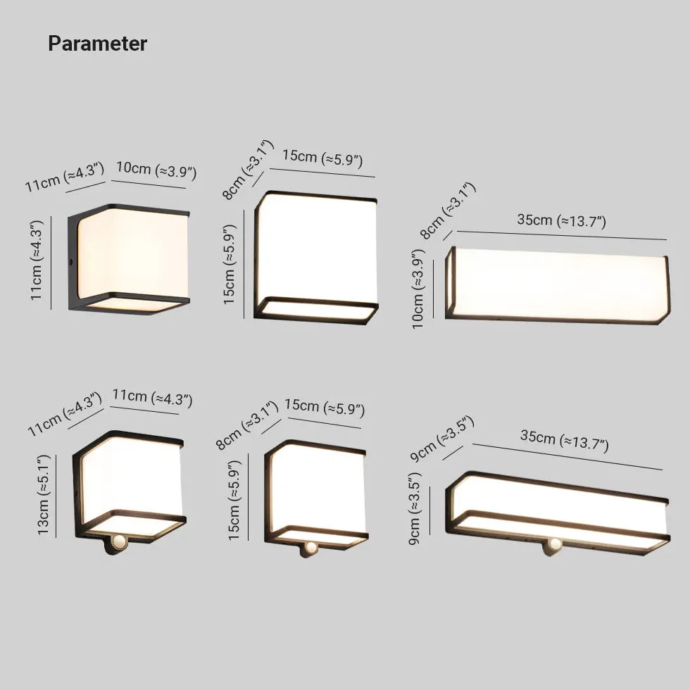 Buiten wandlamp met sensor en zonne energie kubus