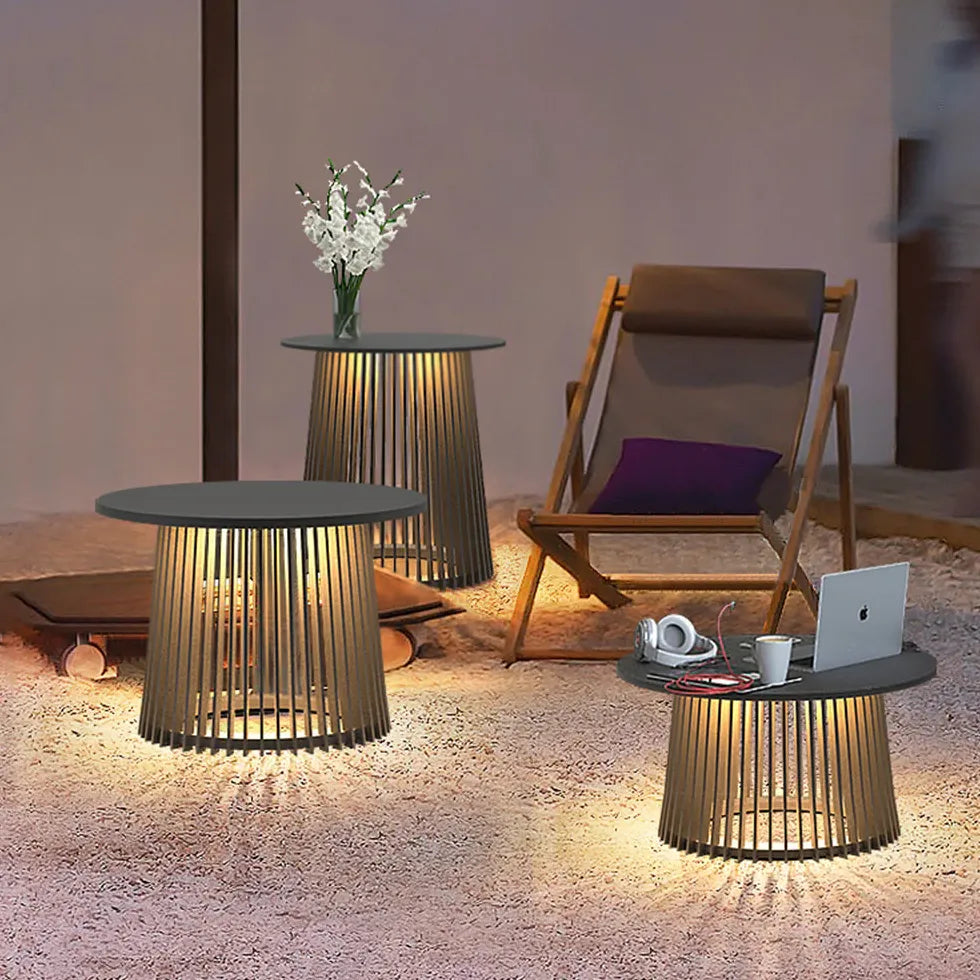 Buitenlamp staand zwart met ingebouwde tafel