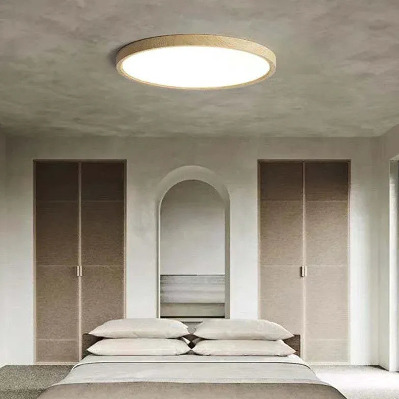 Plafonnière led houten ronde slaapkamer