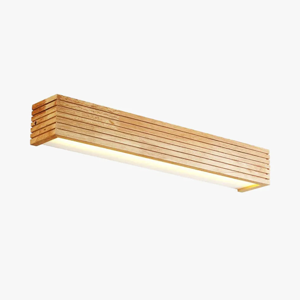 Opbouw spiegelverlichting rechthoekig hout met wandlamp ontwerp