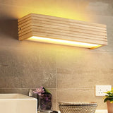 Opbouw spiegelverlichting rechthoekig hout met wandlamp ontwerp