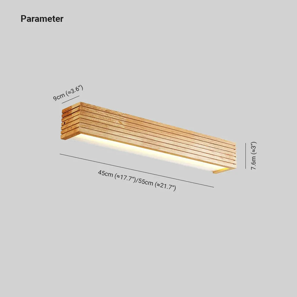 Opbouw spiegelverlichting rechthoekig hout met wandlamp ontwerp