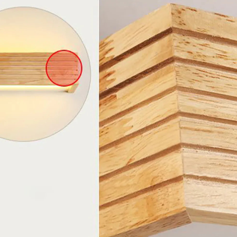 Opbouw spiegelverlichting rechthoekig hout met wandlamp ontwerp