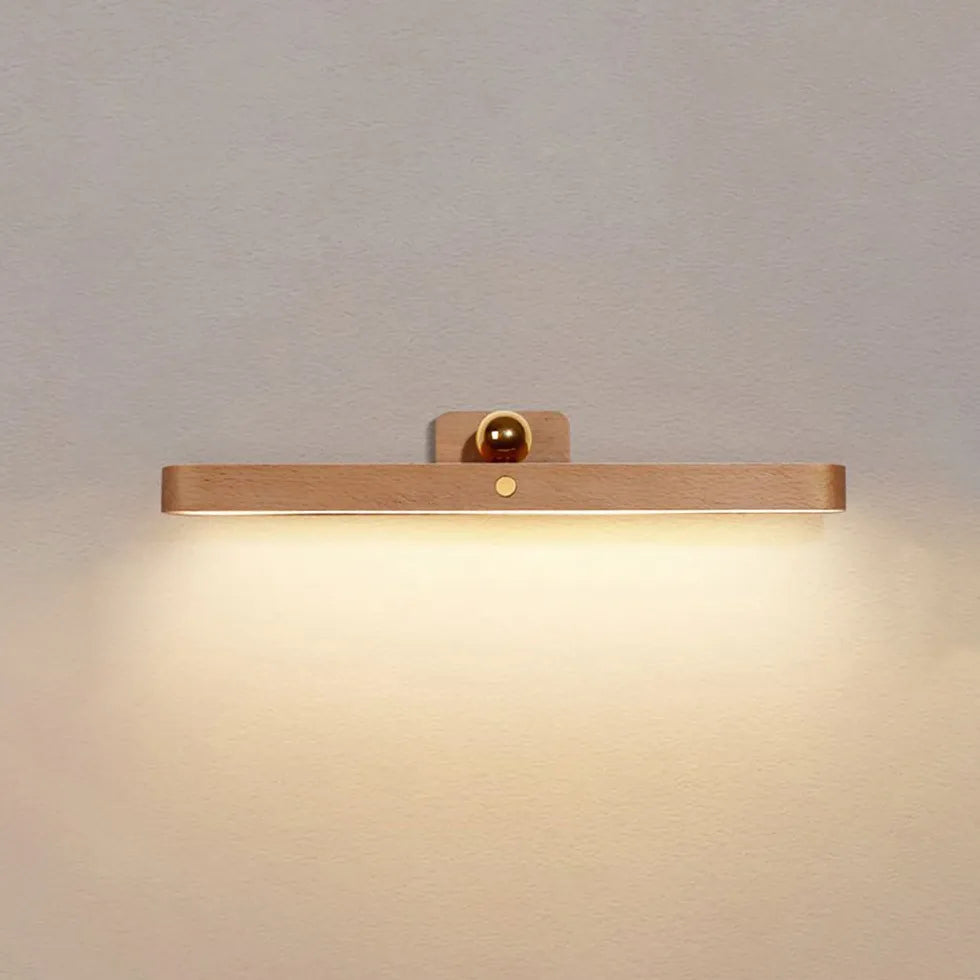 Led spiegelverlichting badkamer met moderne houten wandlamp