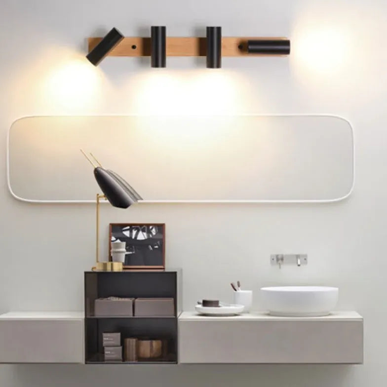 Wandlamp badkamer hout met verstelbare meerlampige functies