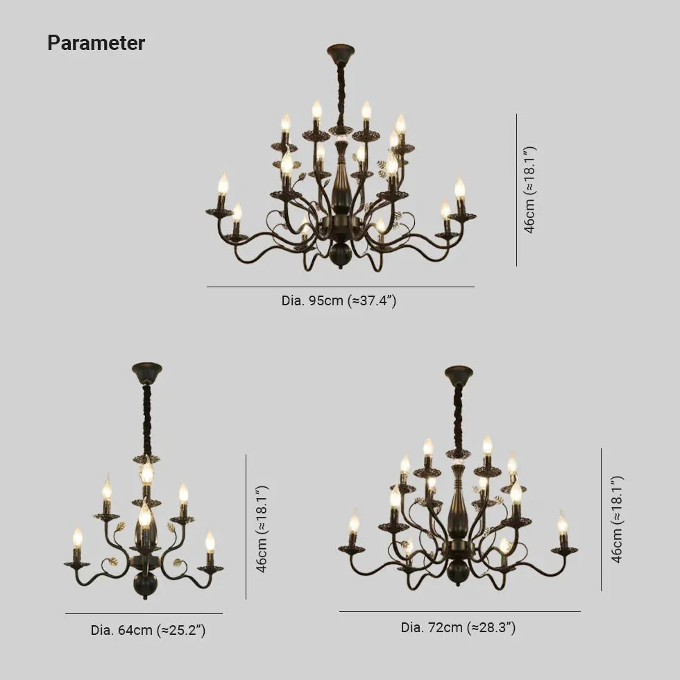 Vintage kroonluchter zwart kaarsenhouder ontwerp