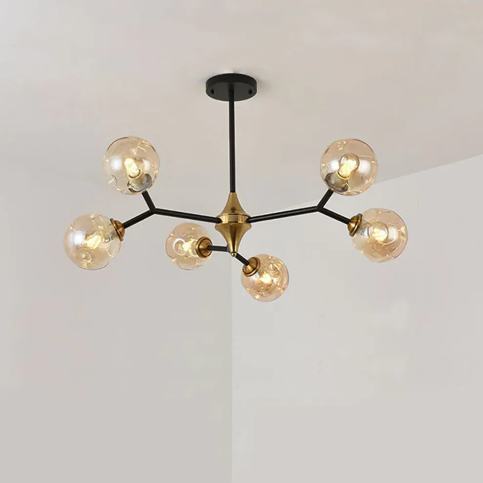 Kroonluchter glasbollen meerdere lampen woonkamer