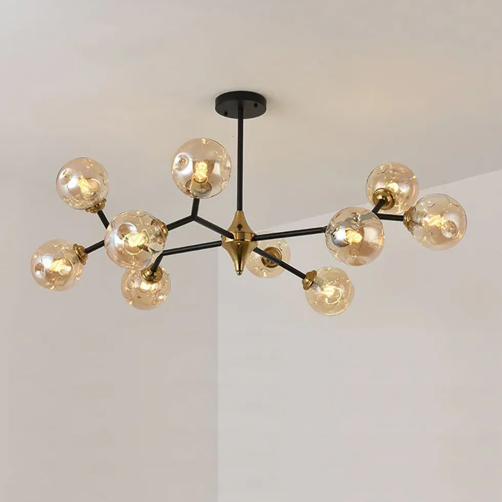 Kroonluchter glasbollen meerdere lampen woonkamer