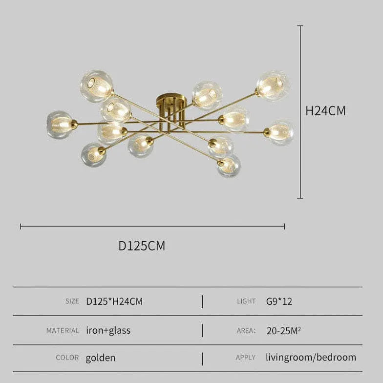 Kroonluchter glazen bollen gouden woonkamer