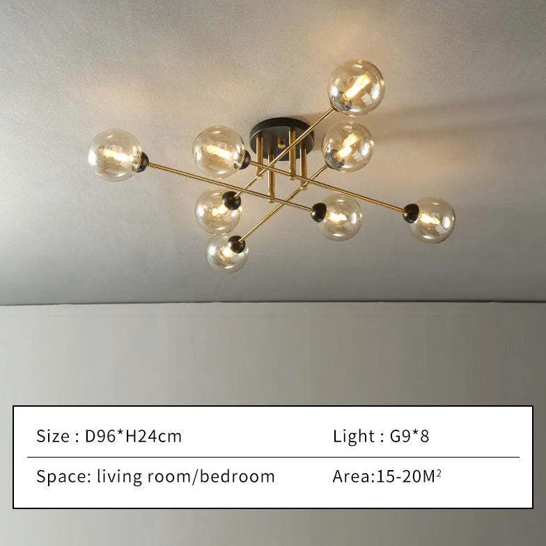 Kroonluchter glazen bollen gouden woonkamer