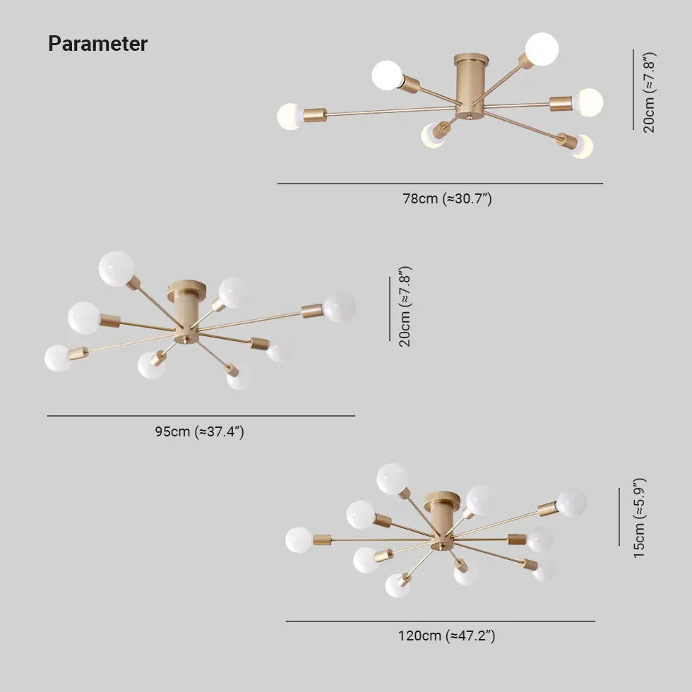 Woonkamer plafond lamp met gouden takken