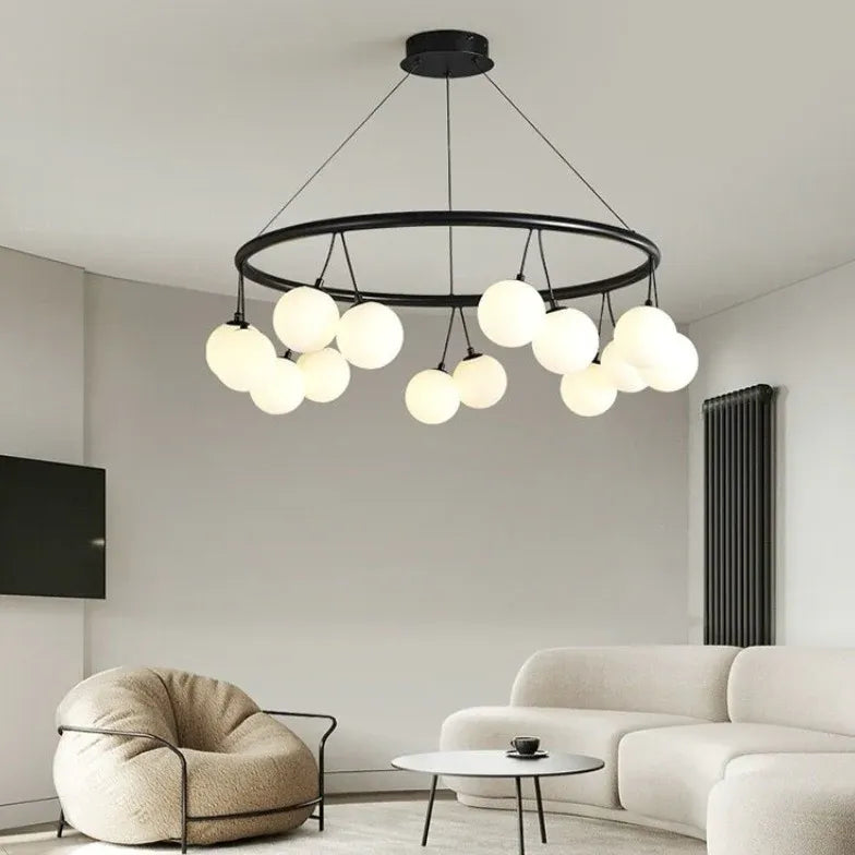 Hanglampen zwart ring en glazen bollen