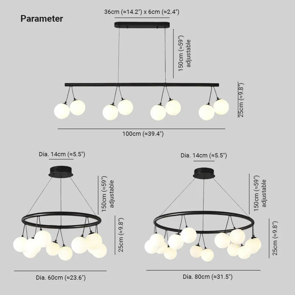 Hanglampen zwart ring en glazen bollen