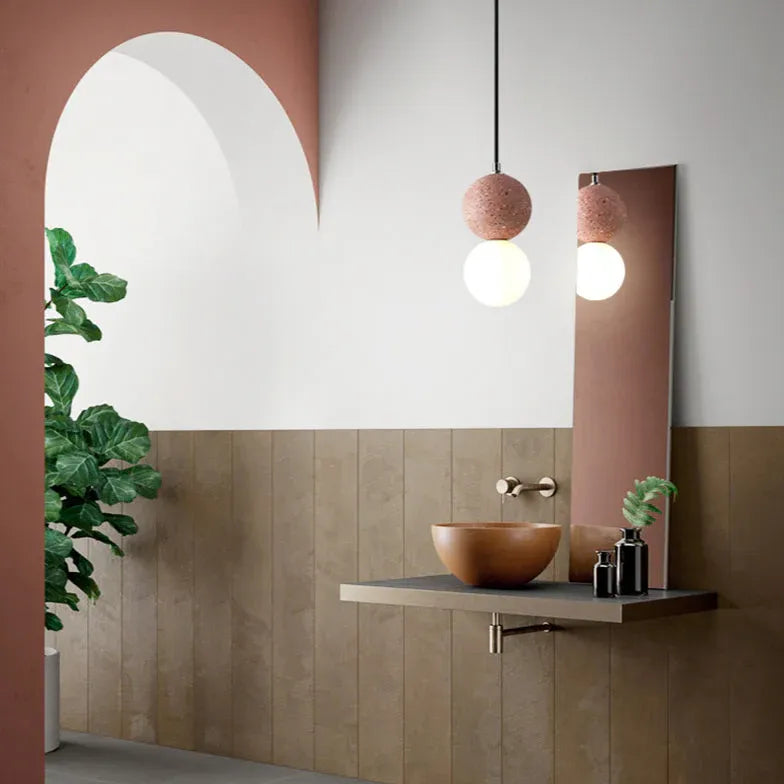 Bollamp hanglamp van steen slaapkamer