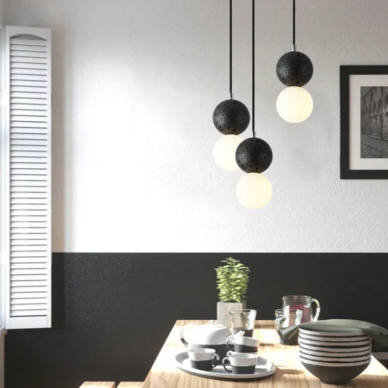 Bollamp hanglamp van steen slaapkamer